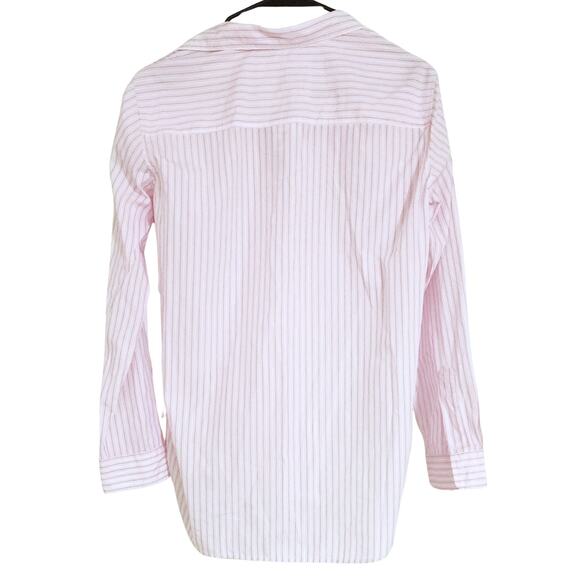Frank & Eileen Pink Wide White Striped Button Up Shirt Long Sleeve Collar Medium - Picture 5 of 10